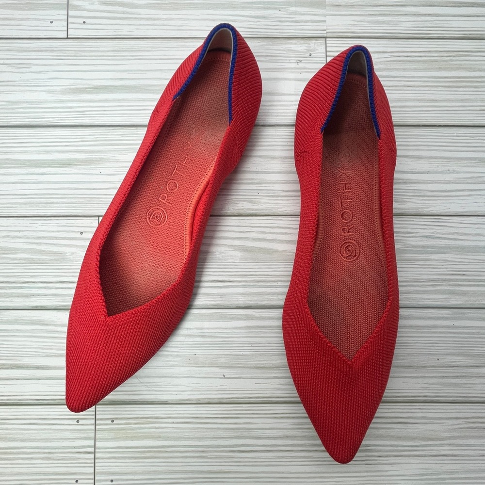 Rothys The Point Red Pointed Toe Knit Flats Womens Size 8 Sustainable Washable